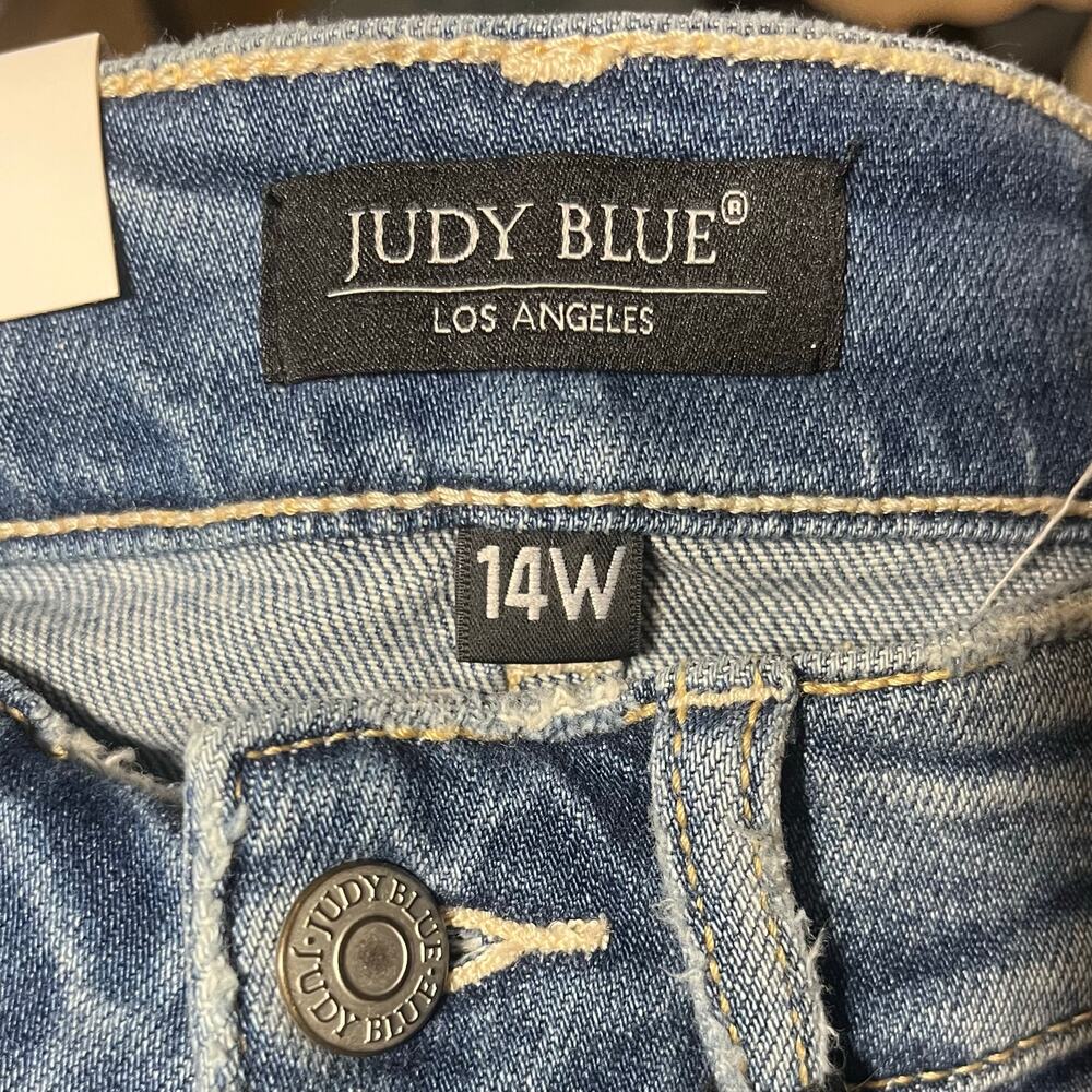 NWT Judy Blue 90s Straight Leg High Waist Distressed Jeans 14W Stretch Boho $73 - Picture 5 of 10